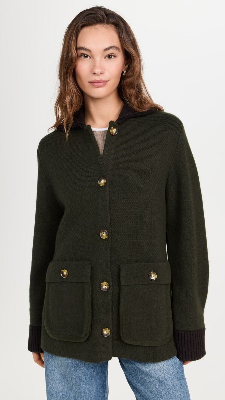 La Ligne Theodore Jecket Large Wool Cashmere Green Brown Oversized Cardiganw
